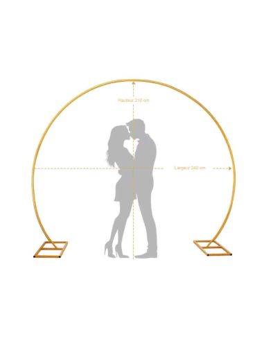 Grande Arche à Ballons Ronde en Métal Doré 210x240 cm - Support Décoration Mariage & Anniversaire