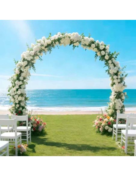 Grande Arche à Ballons Ronde en Métal Doré 210x240 cm - Support Décoration Mariage & Anniversaire