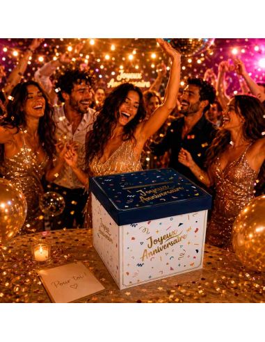 Urne "Joyeux Anniversaire" confettis Party - Dimensions : 20 x 20 x 20 cm