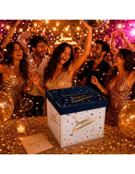 Urne "Joyeux Anniversaire" confettis Party - Dimensions : 20 x 20 x 20 cm