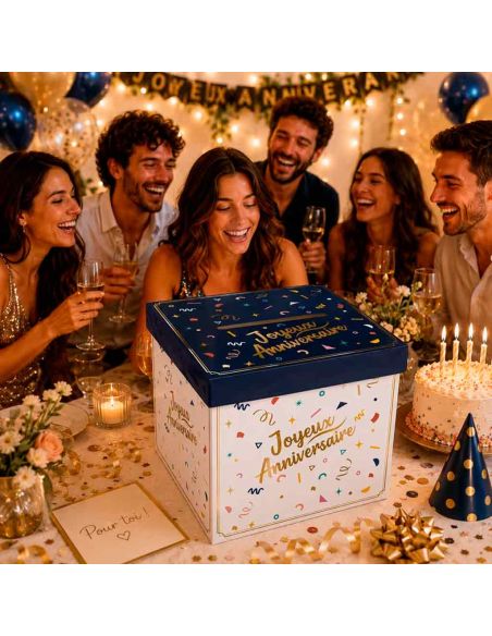 Urne "Joyeux Anniversaire" confettis Party - Dimensions : 20 x 20 x 20 cm