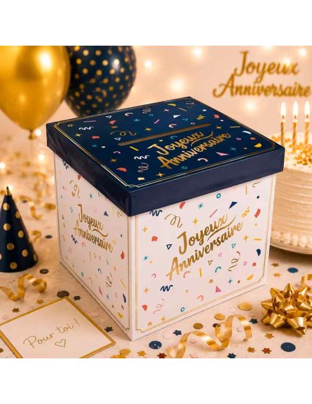 Urne "Joyeux Anniversaire" confettis Party - Dimensions : 20 x 20 x 20 cm
