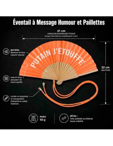 Éventail à Message Humour et Paillettes Avec Cordon Détachable