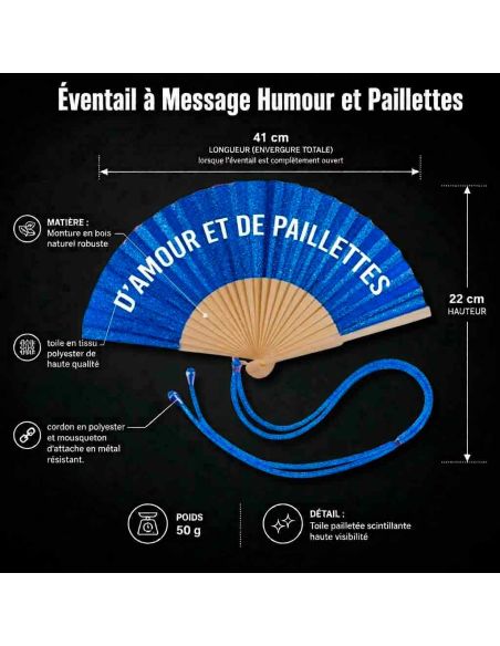 Éventail à Message Humour et Paillettes Avec Cordon Détachable