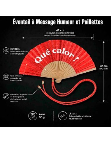 Éventail à Message Humour et Paillettes Avec Cordon Détachable