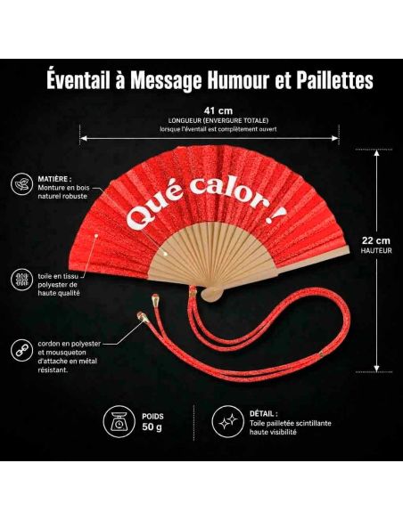 Éventail à Message Humour et Paillettes Avec Cordon Détachable