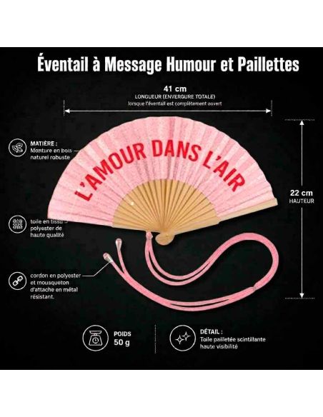 Éventail à Message Humour et Paillettes Avec Cordon Détachable