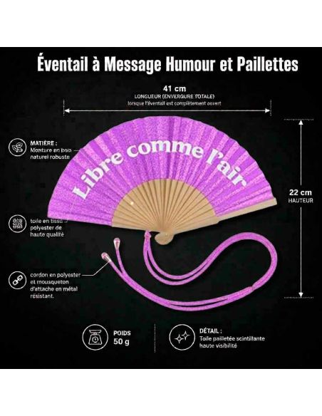 Éventail à Message Humour et Paillettes Avec Cordon Détachable