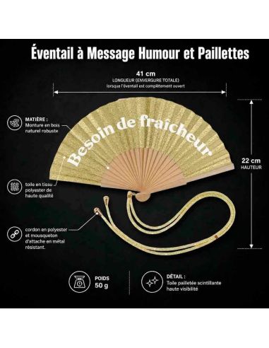Éventail à Message Humour et Paillettes Avec Cordon Détachable