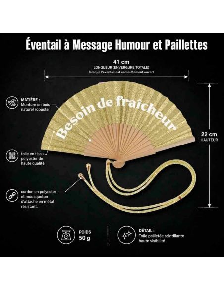 Éventail à Message Humour et Paillettes Avec Cordon Détachable