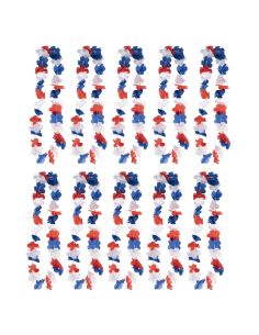 Lot de 10 Colliers Hawaïen à Fleurs en Tissu Tricolore