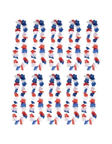 Lot de 10 Colliers Hawaïen à Fleurs en Tissu Tricolore
