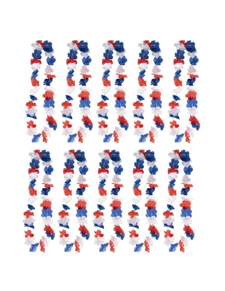 Lot de 10 Colliers Hawaïen à Fleurs en Tissu Tricolore