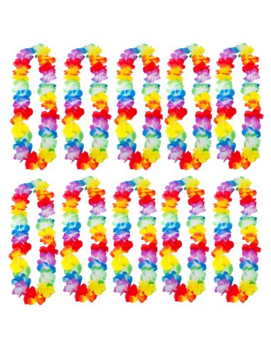 Pack de 10 Colliers hawaïens à Fleurs en Tissu Multicolore