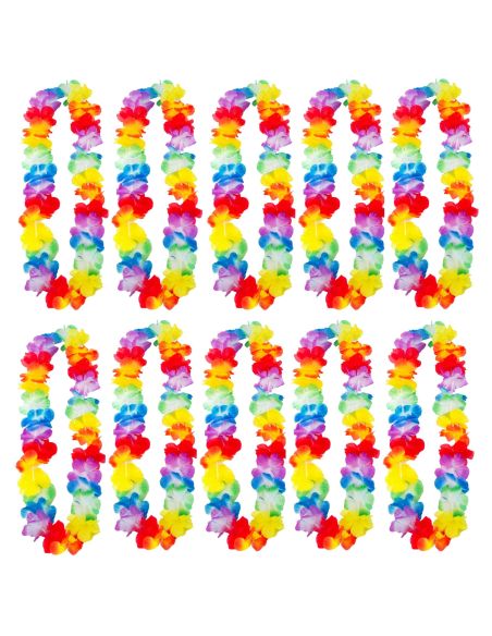 Pack de 10 Colliers hawaïens à Fleurs en Tissu Multicolore