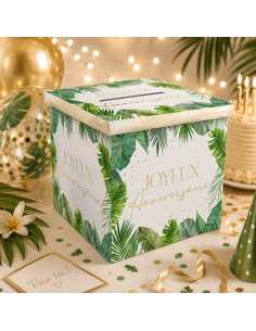 Urne Anniversaire Tropical Party Végétation - Dimensions : 20 x 20 x 20 cm 2