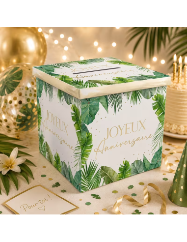 Urne pliable élégante Joyeux Anniversaire Tropical Party Végétation