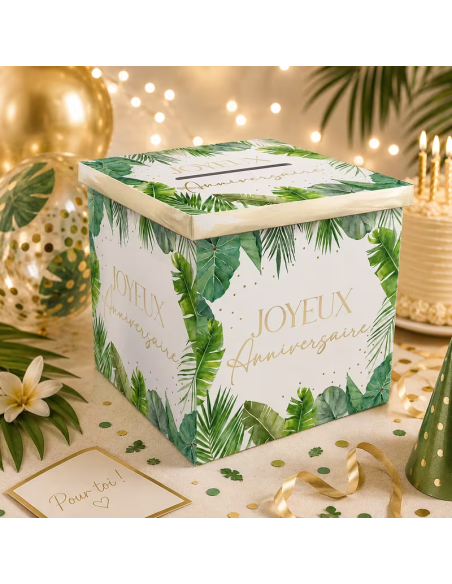Urne pliable élégante Joyeux Anniversaire Tropical Party Végétation