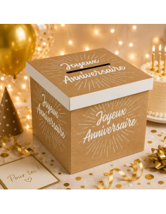 Urne "Joyeux Anniversaire" Couleur Kraft et Blanc - Dimensions : 20 x 20 x 20 cm 2