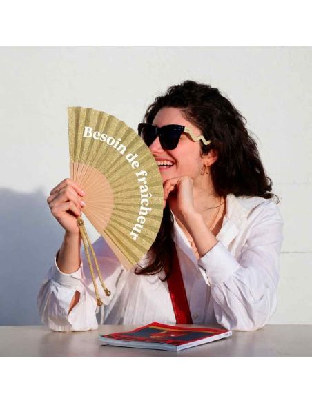 Éventail à Message Humour et Paillettes Avec Cordon Détachable