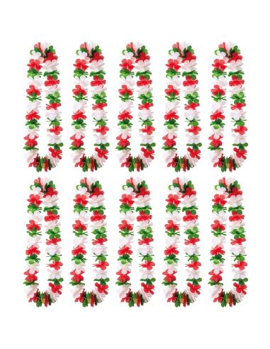 Lot de 10 Colliers Hawaïen Supporter Italie - Couronne de Fleurs Vert Blanc Rougr