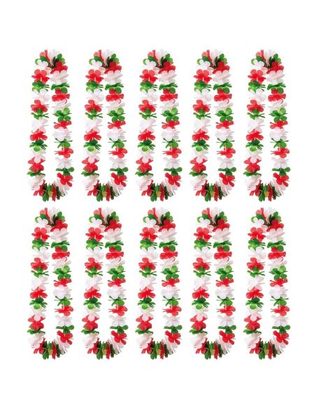 Lot de 10 Colliers Hawaïen Supporter Italie - Couronne de Fleurs Vert Blanc Rougr