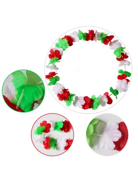 Lot de 10 Colliers Hawaïen Supporter Italie - Couronne de Fleurs Vert Blanc Rougr