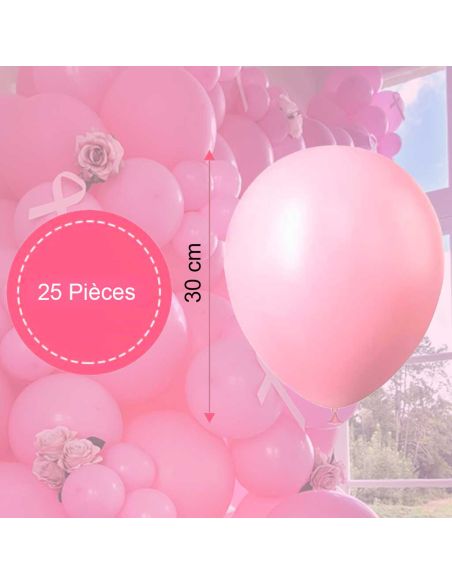 Sachet de 25 Ballons Rose - Dimensions : 30 x 30 cm