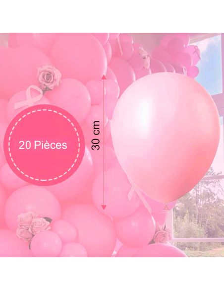 Sachet de 20 Ballons Rose - Dimensions : 30 x 30 cm