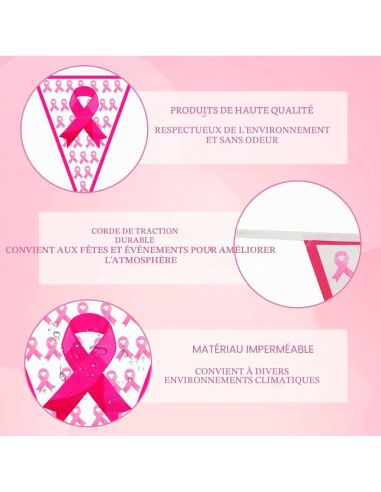 Banderole Fanions Octobre Rose 9m – Guirlande Plastique 20 Fanions Ruban Rose pour Événement Solidaire