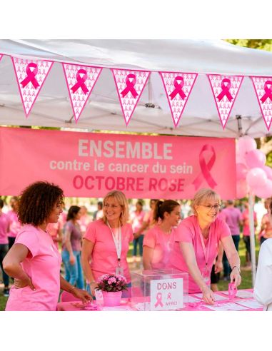 Banderole Fanions Octobre Rose 9m – Guirlande Plastique 20 Fanions Ruban Rose pour Événement Solidaire