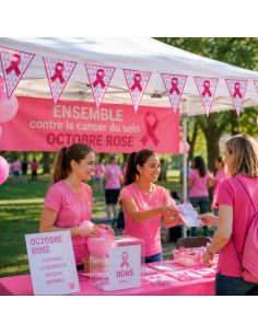Banderole Fanions Octobre Rose 9m – Guirlande Plastique 20 Fanions Ruban Rose pour Événement Solidaire 2