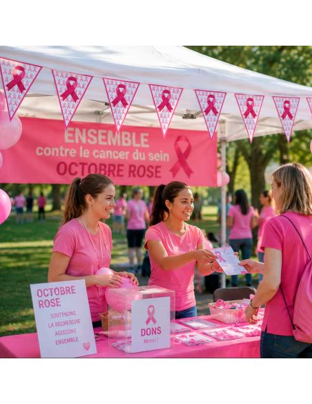 Banderole Fanions Octobre Rose 9m – Guirlande Plastique 20 Fanions Ruban Rose pour Événement Solidaire