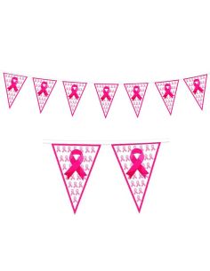 Banderole Fanions Octobre Rose 9m – Guirlande Plastique 20 Fanions Ruban Rose pour Événement Solidaire