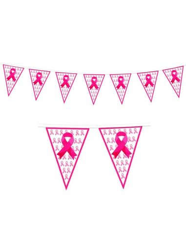 Banderole Fanions Octobre Rose 9m – Guirlande Plastique 20 Fanions Ruban Rose pour Événement Solidaire