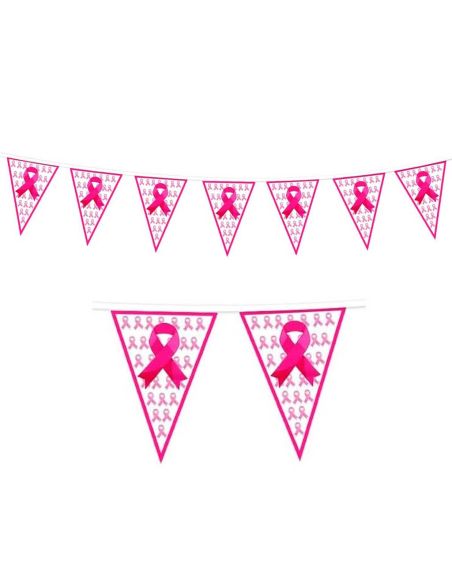 Banderole Fanions Octobre Rose 9m – Guirlande Plastique 20 Fanions Ruban Rose pour Événement Solidaire