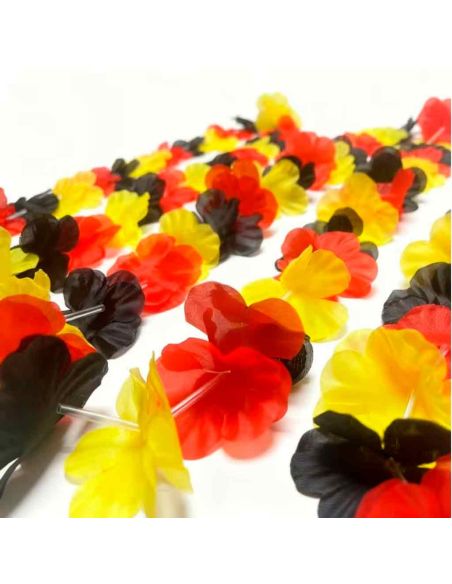 Collier Hawaïen Supporter Allemagne et Belgique - Couronne de Fleurs Noir Rouge Jaune