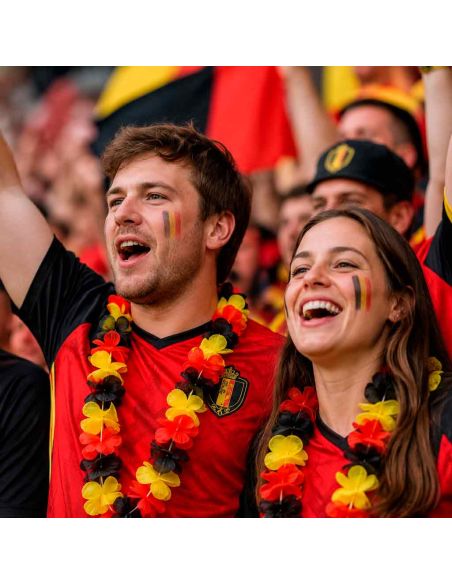 Collier Hawaïen Supporter Allemagne et Belgique - Couronne de Fleurs Noir Rouge Jaune