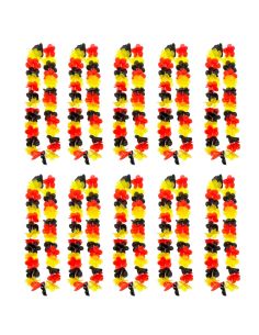 Pack de 10 Colliers Hawaïens Supporter Allemagne et Belgique – Collier de Fleurs Noir Rouge Jaune 90 cm