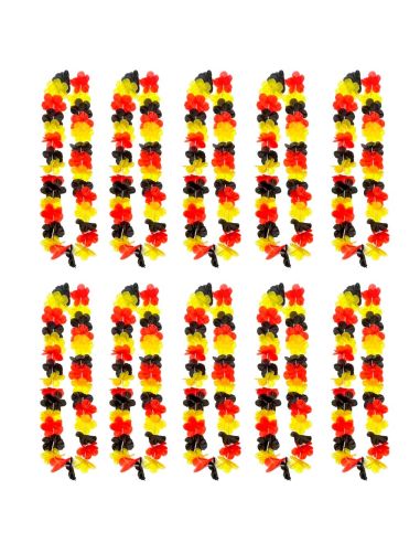 Pack de 10 Colliers Hawaïens Supporter Allemagne et Belgique – Collier de Fleurs Noir Rouge Jaune 90 cm