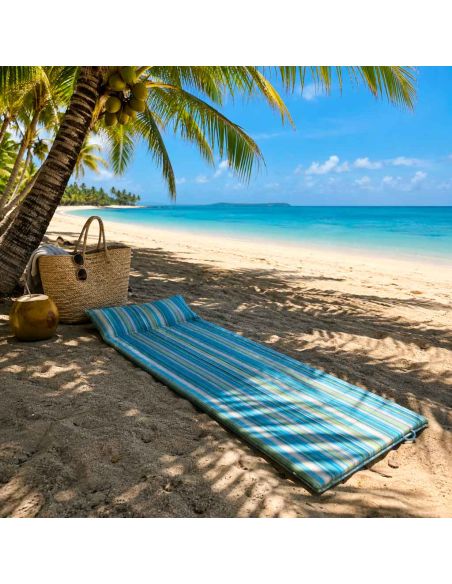 Matelas pliable de plage avec coussin intégré et poignée