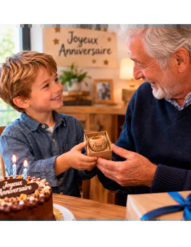 Rond de serviette en bois gravé Papy