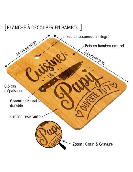 Planche à découper en bambou gravée Cuisine de Papy