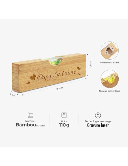 Décapsuleur niveau à bulle multifonction personnalisé 'Papy Je t'aime'