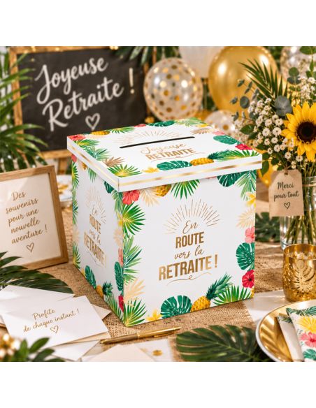 Urne "Joyeuse Retraite" Tropical - Dimensions : 20 x 20 x 20 cm
