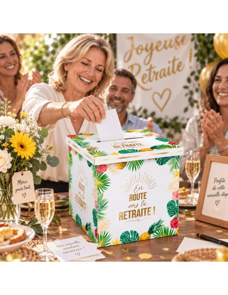 Urne "Joyeuse Retraite" Tropical - Dimensions : 20 x 20 x 20 cm