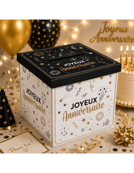 Urne "Joyeux Anniversaire" Happy Party - Dimensions : 20 x 20 x 20 cm