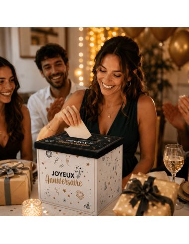 Urne "Joyeux Anniversaire" Happy Party - Dimensions : 20 x 20 x 20 cm