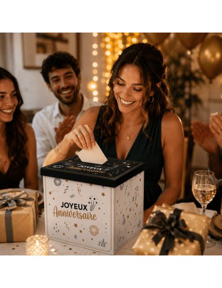 Urne "Joyeux Anniversaire" Happy Party - Dimensions : 20 x 20 x 20 cm