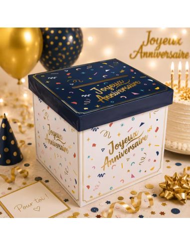 Urne "Joyeux Anniversaire" confettis Party - Dimensions : 20 x 20 x 20 cm